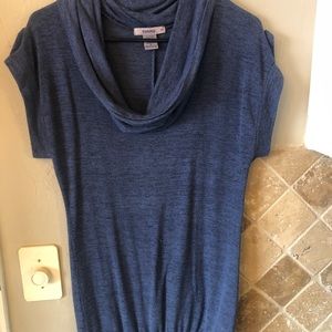 Blue Cowl Neck Short Sleeve